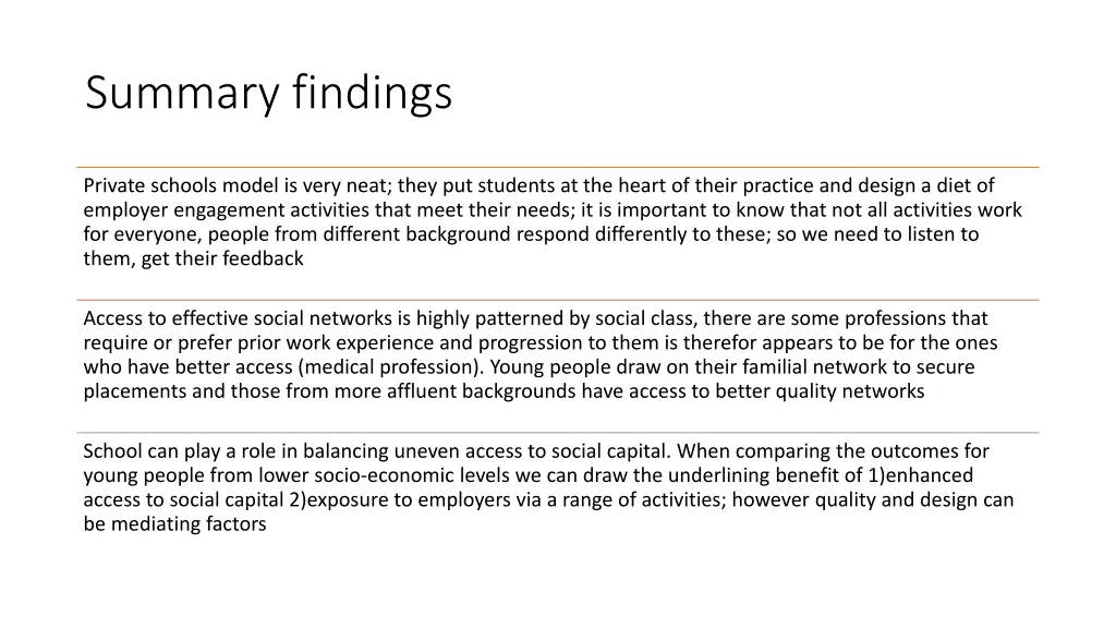 summary findings
