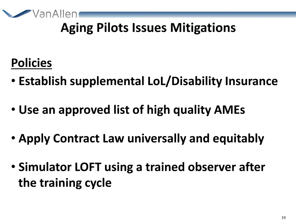 aging pilots issues mitigations
