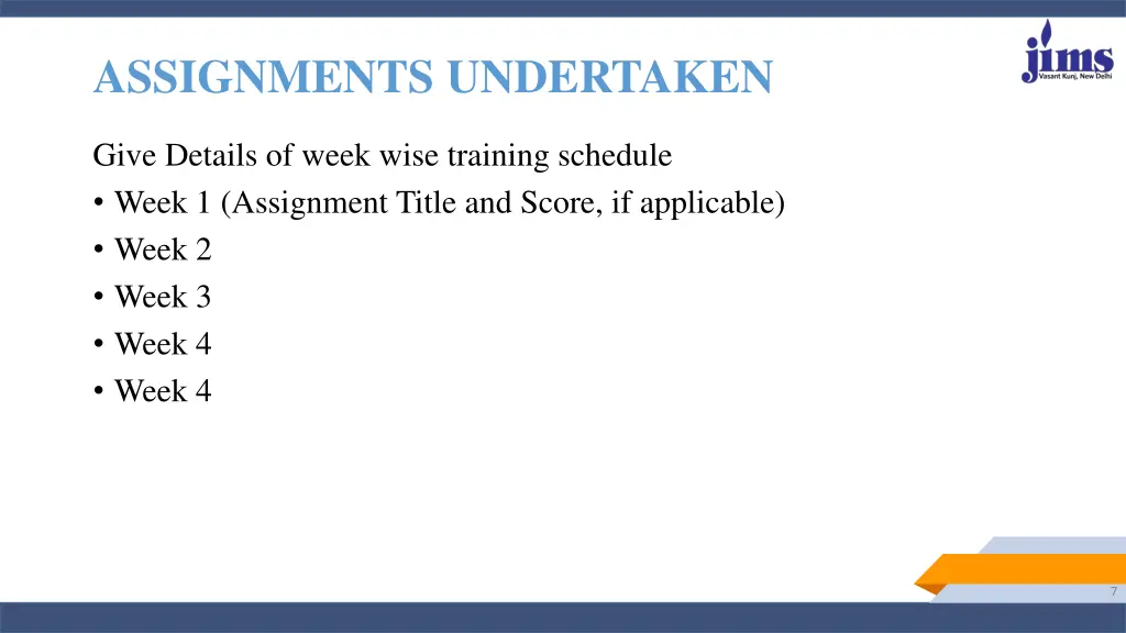 assignments undertaken