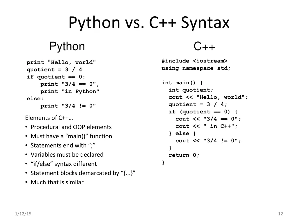 python vs c syntax
