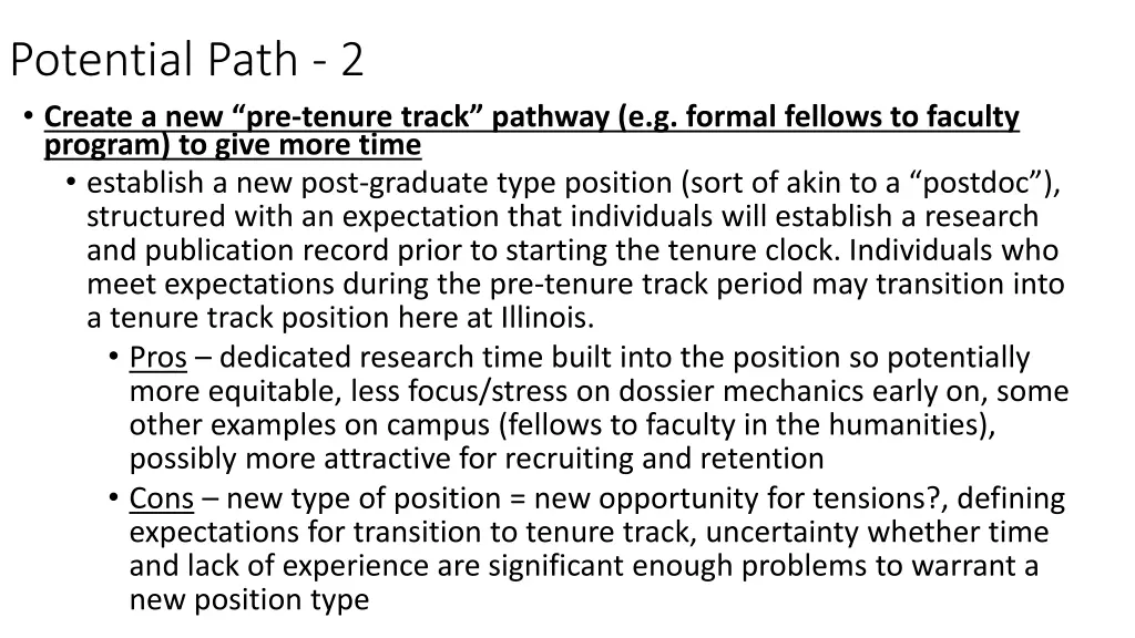 potential path 2 create a new pre tenure track
