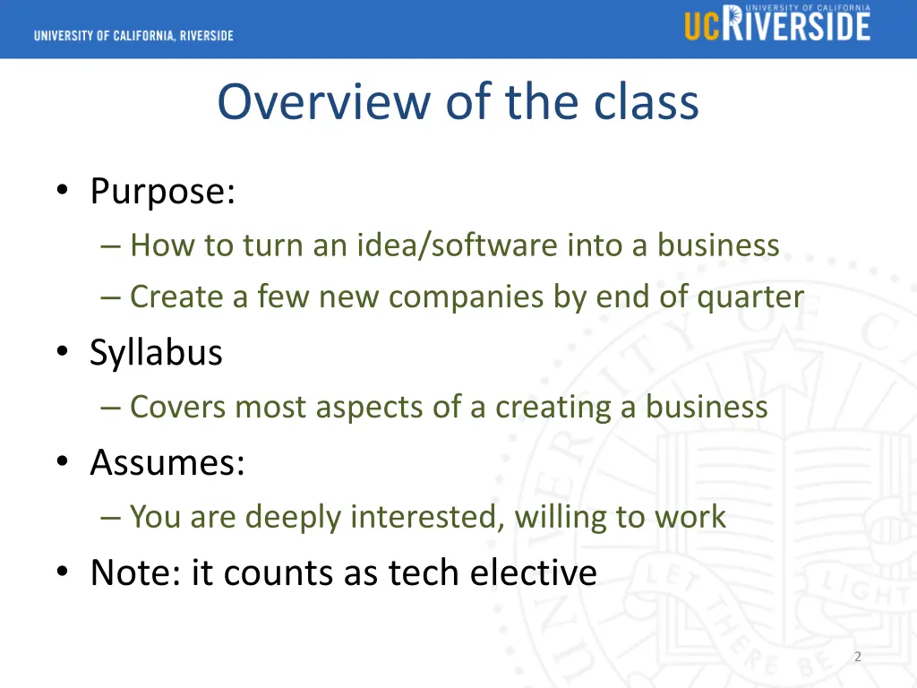 overview of the class