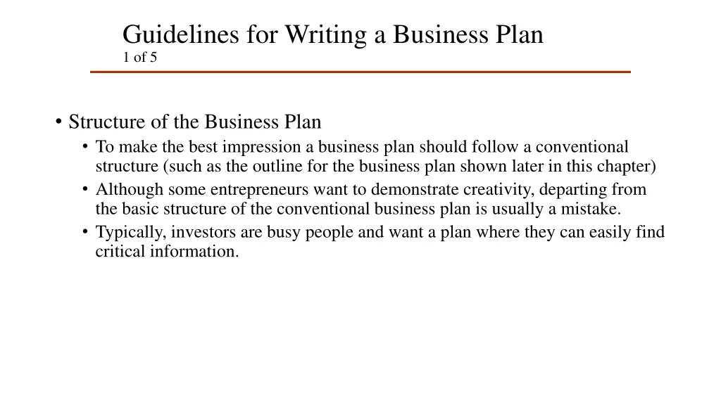 guidelines for writing a business plan 1 of 5