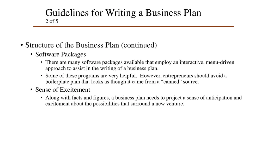 guidelines for writing a business plan 2 of 5
