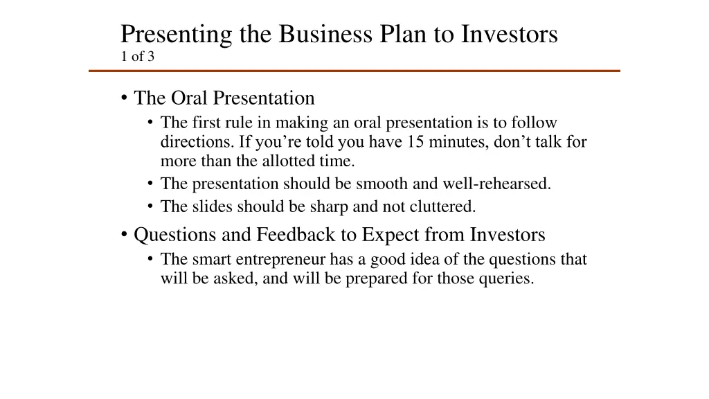 presenting the business plan to investors 1 of 3