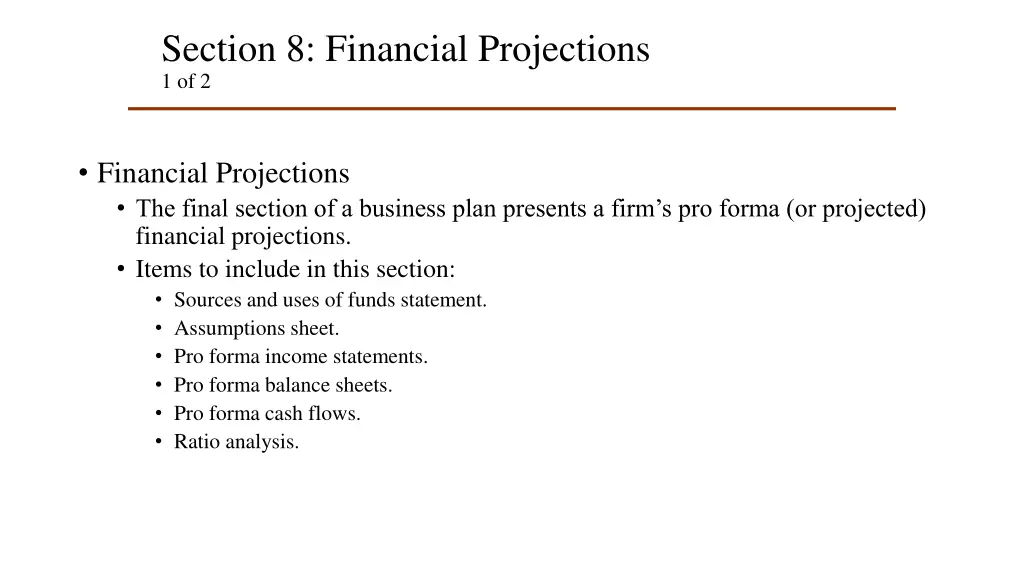 section 8 financial projections 1 of 2