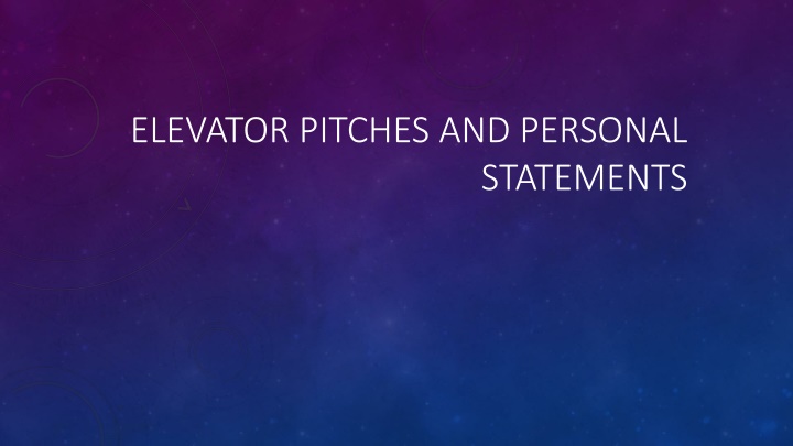 elevator pitches and personal