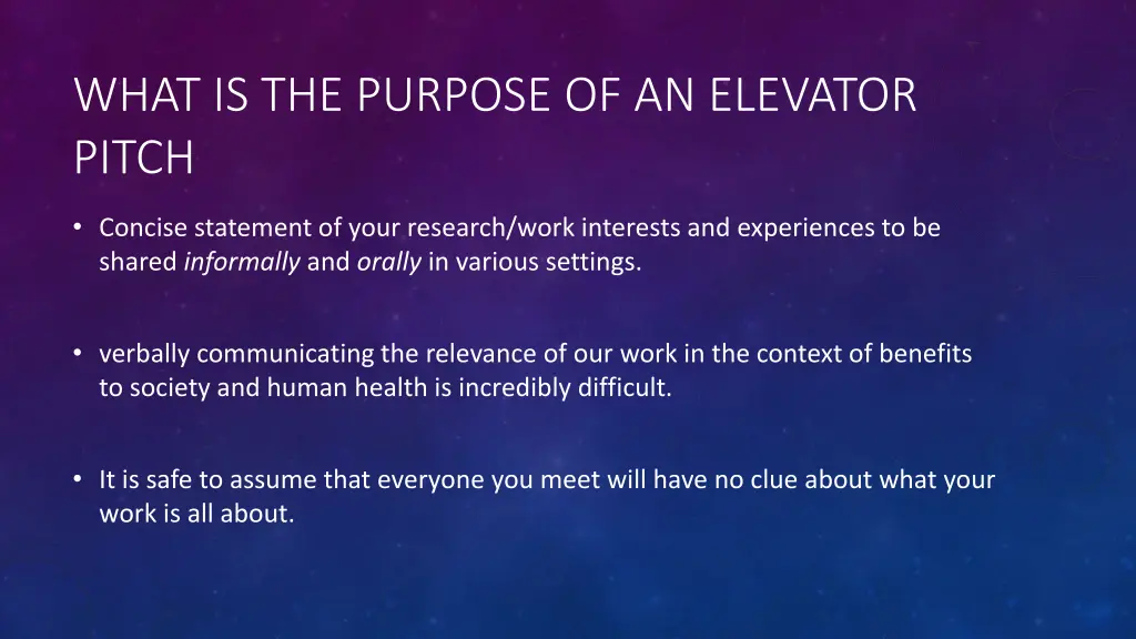 what is the purpose of an elevator pitch