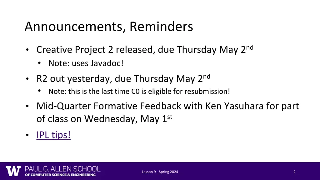announcements reminders