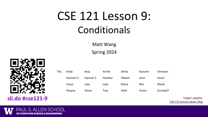 cse 121 lesson 9 conditionals