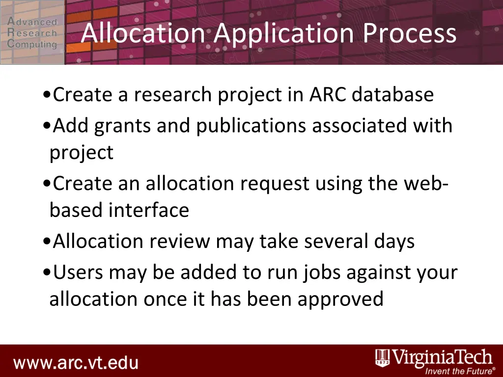 allocation application process