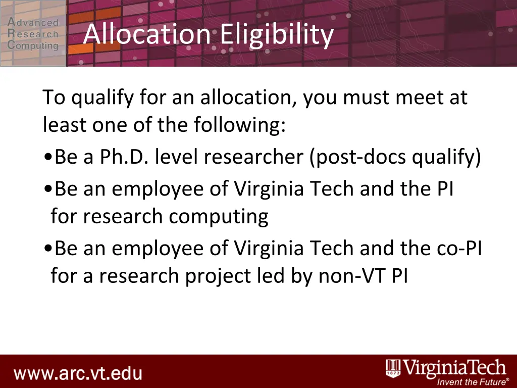 allocation eligibility