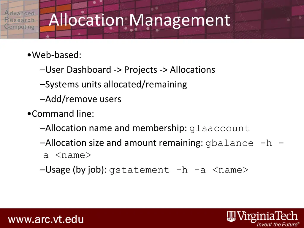 allocation management