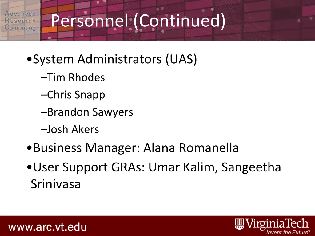 personnel continued