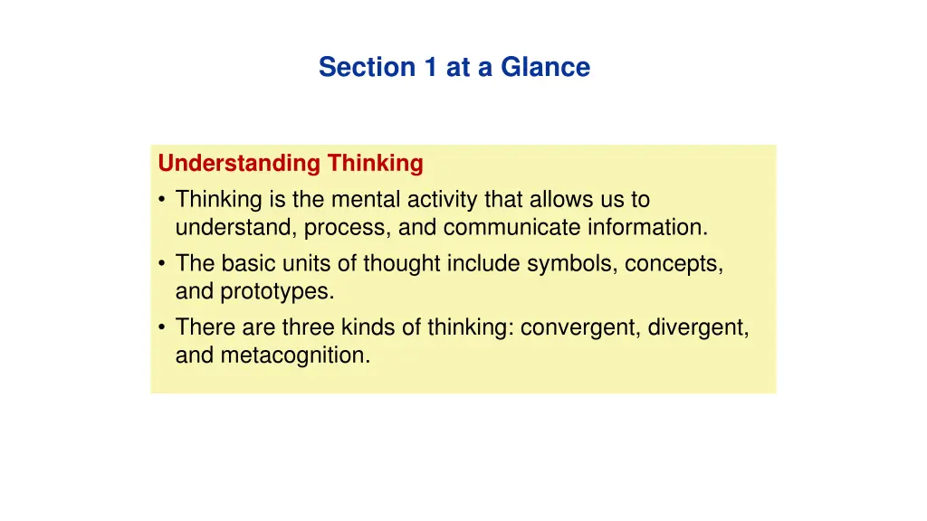 section 1 at a glance