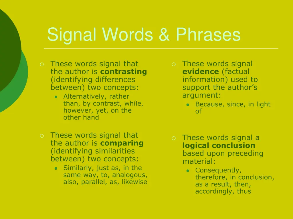 signal words phrases