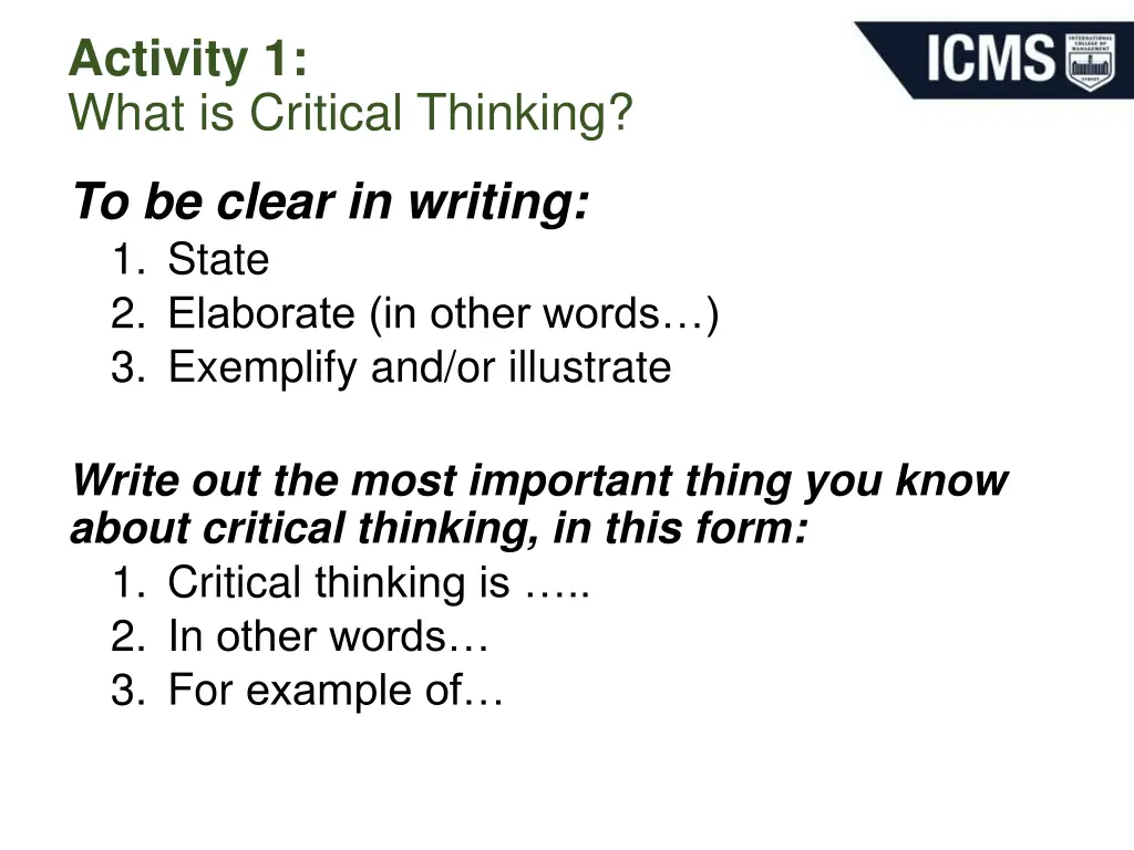 activity 1 what is critical thinking