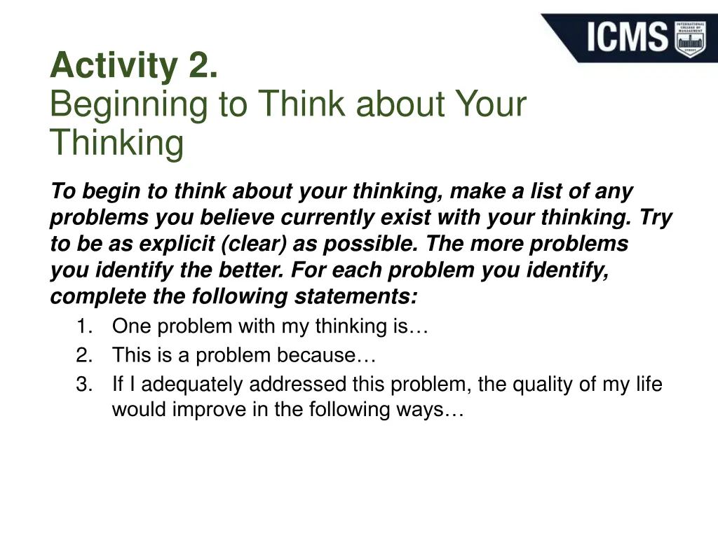 activity 2 beginning to think about your thinking