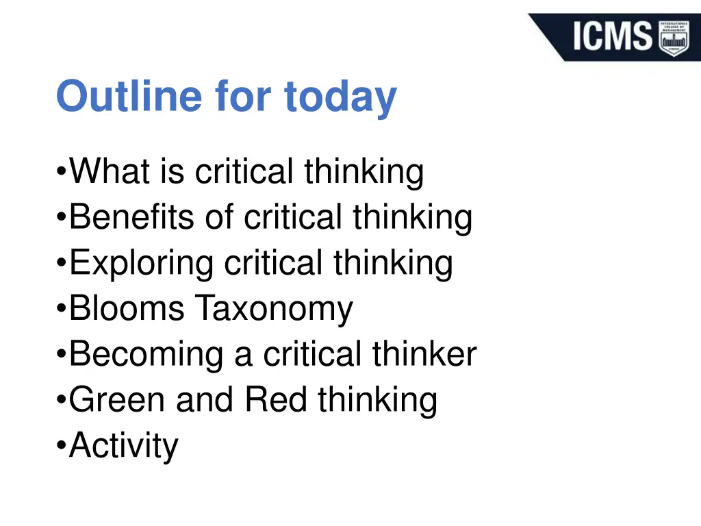 outline for today