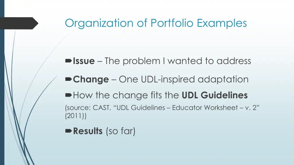 organization of portfolio examples