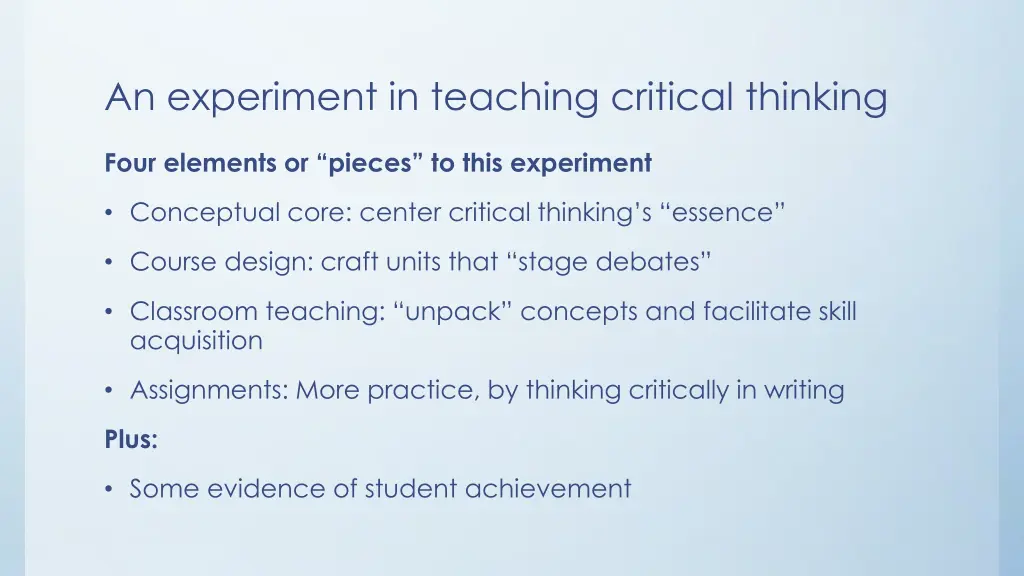 an experiment in teaching critical thinking