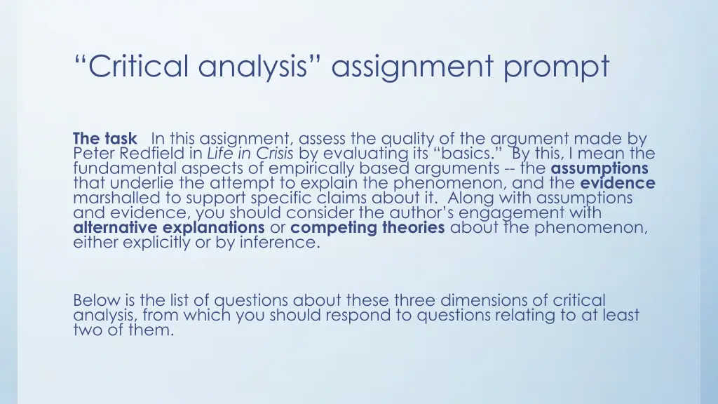 critical analysis assignment prompt