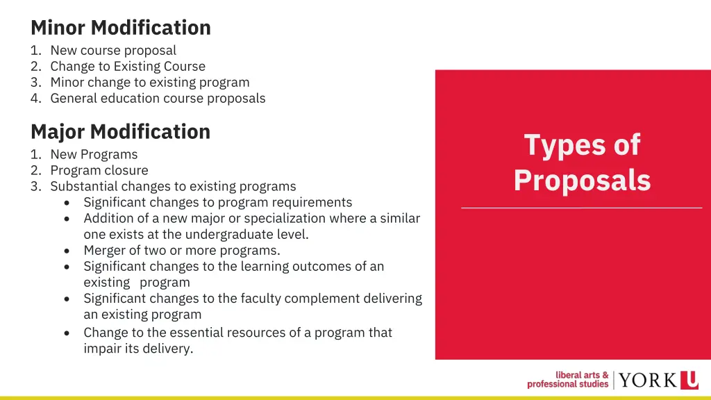 minor modification 1 new course proposal 2 change