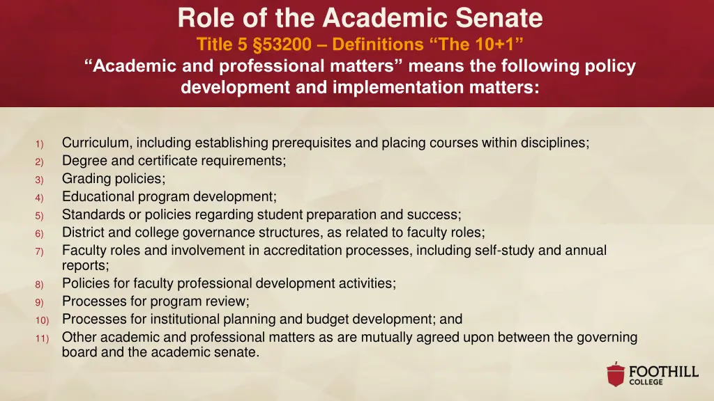 role of the academic senate title 5 53200