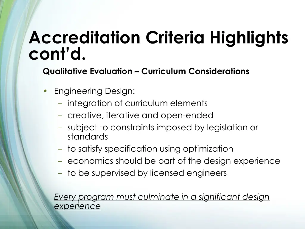accreditation criteria highlights cont