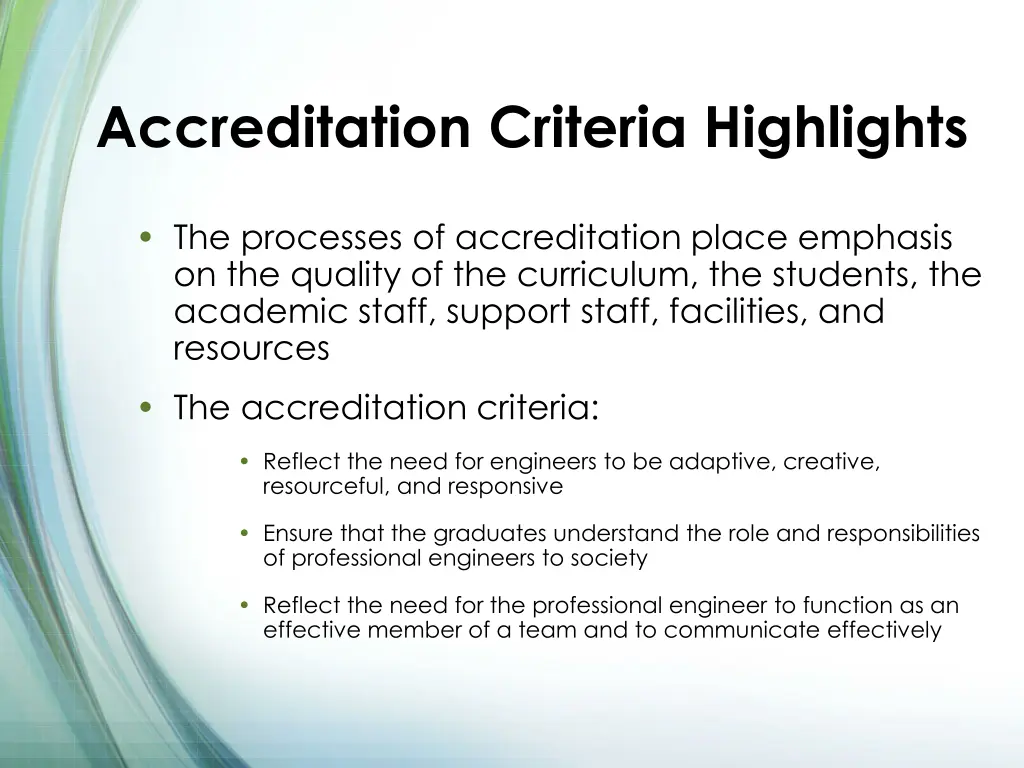 accreditation criteria highlights