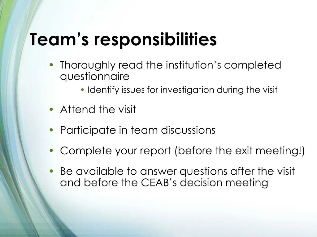 team s responsibilities