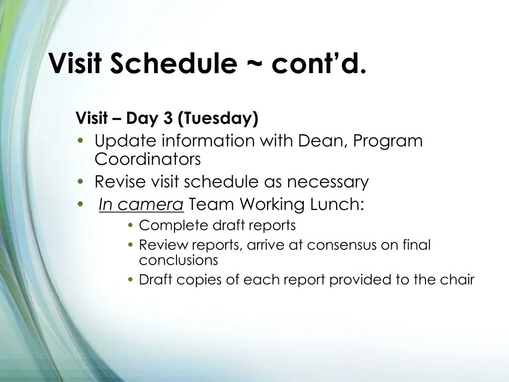 visit schedule cont d 2