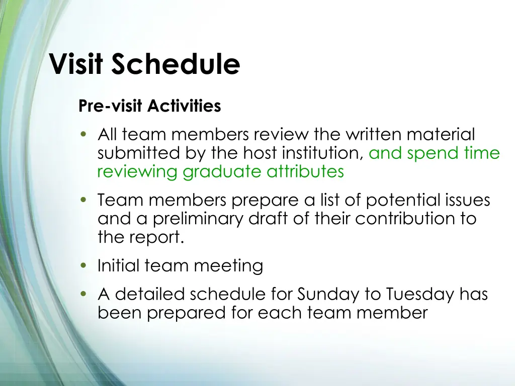 visit schedule
