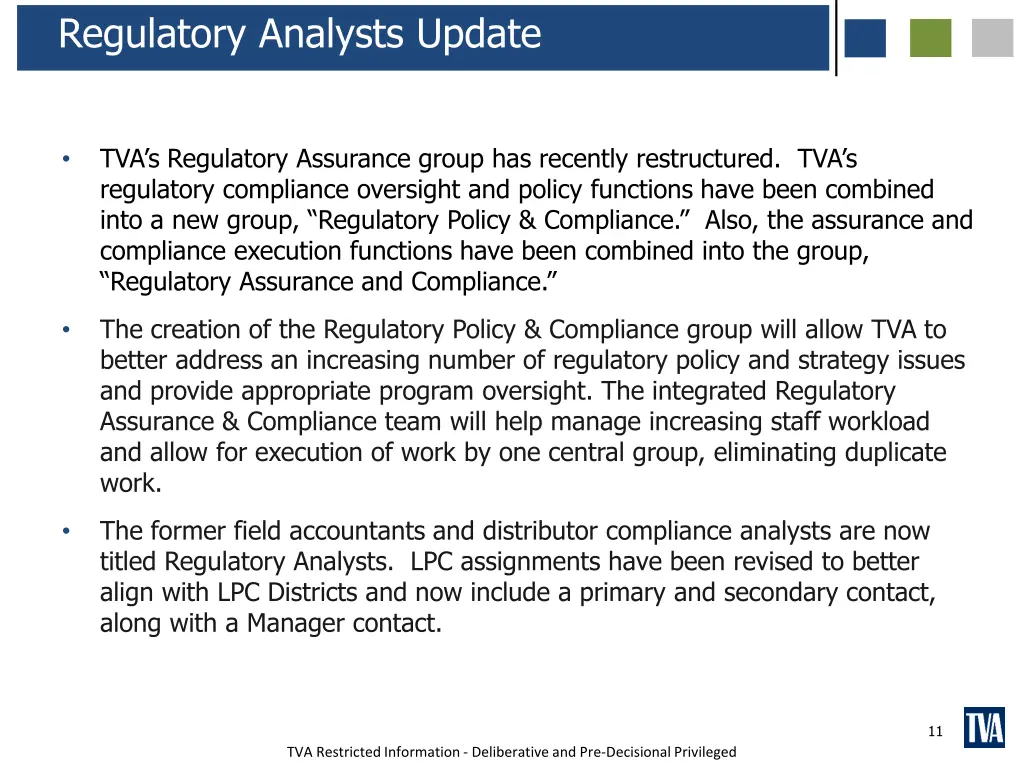 regulatory analysts update