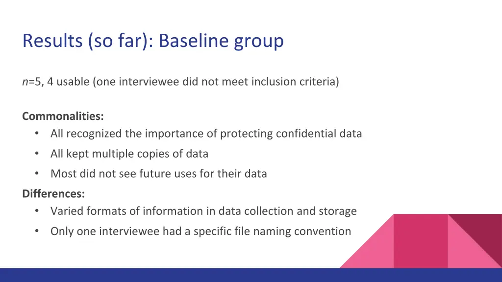 results so far baseline group