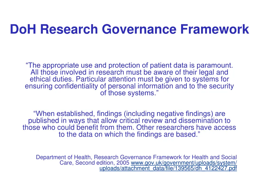 doh research governance framework