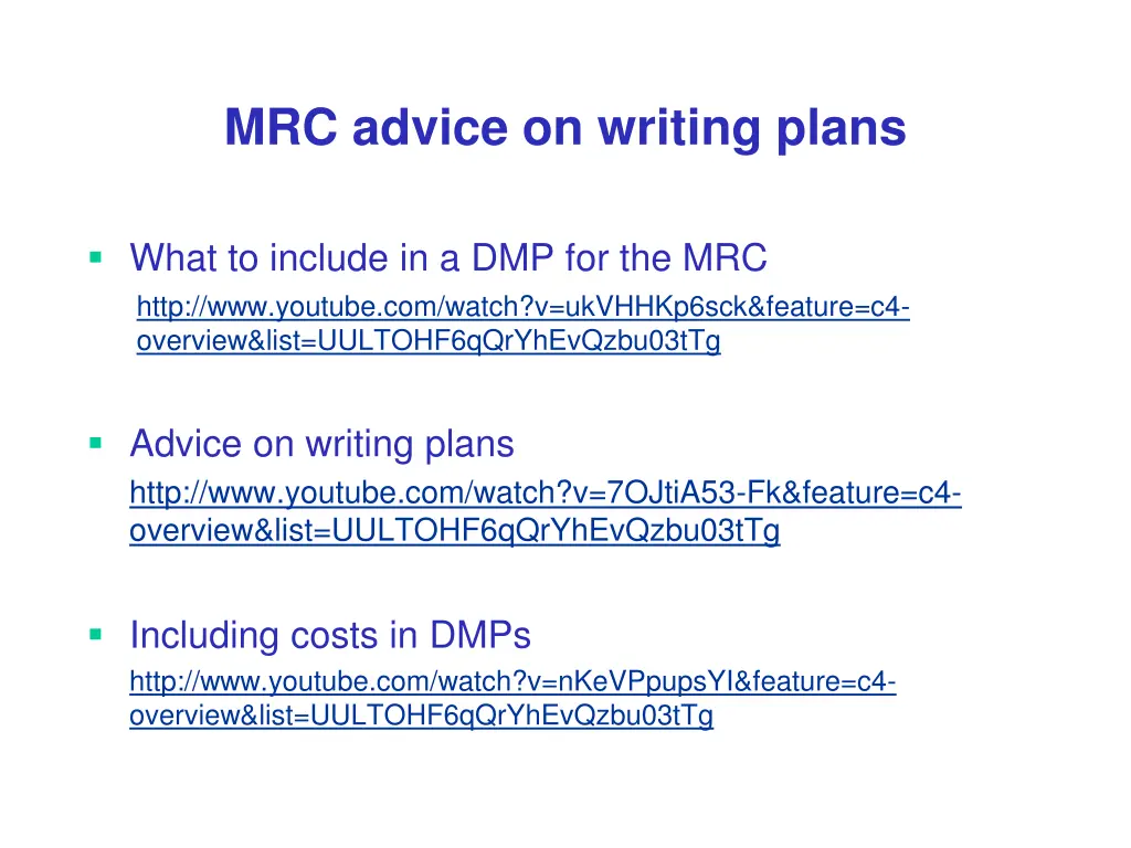 mrc advice on writing plans