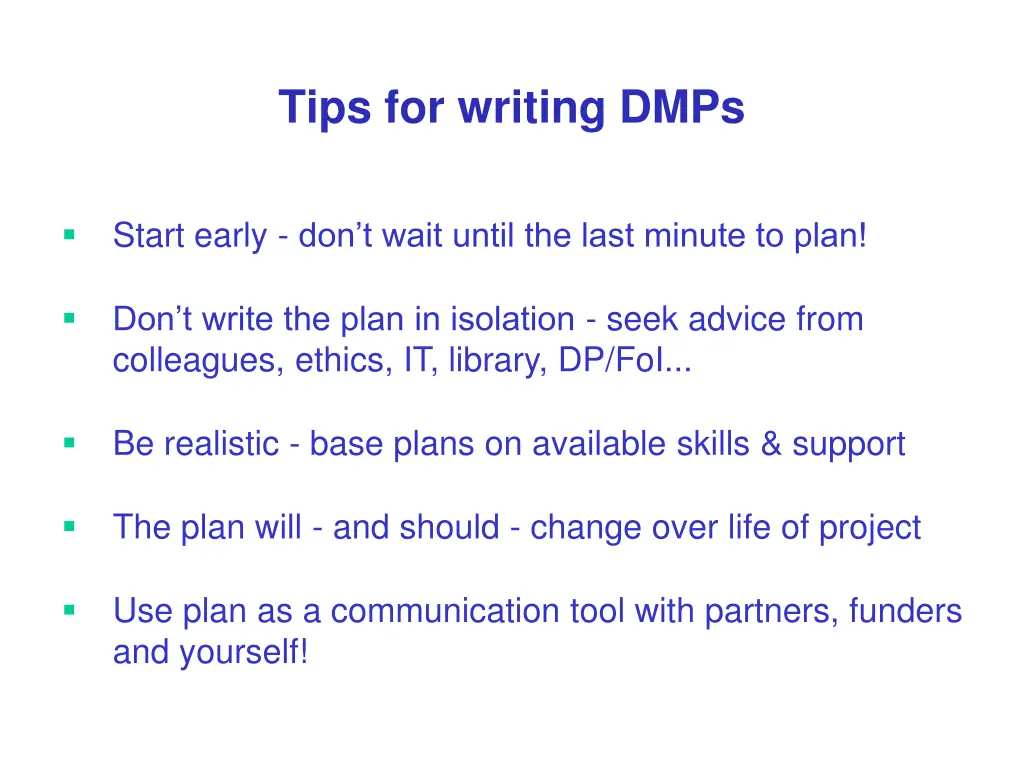 tips for writing dmps