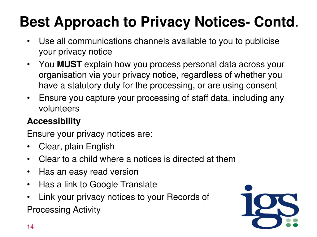 best approach to privacy notices contd