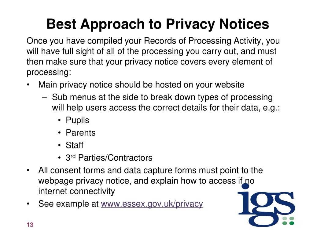 best approach to privacy notices once you have