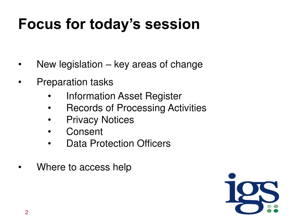 focus for today s session