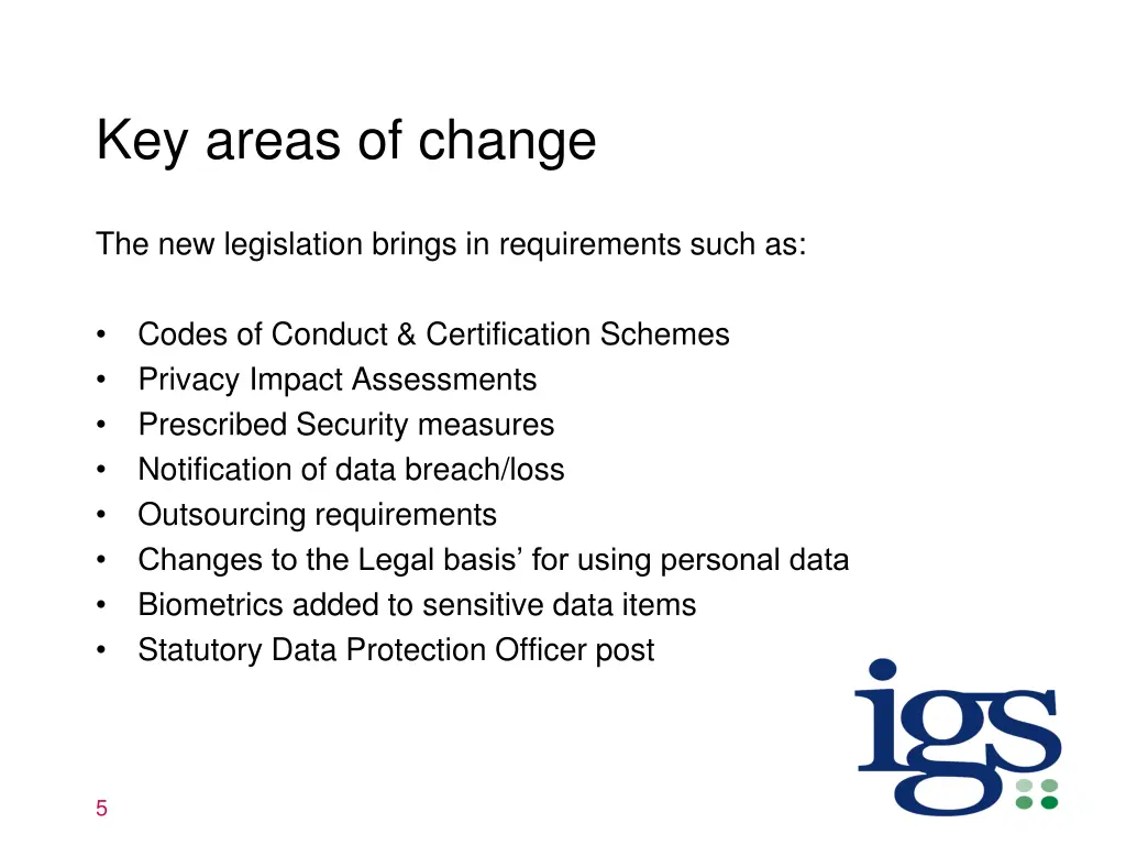 key areas of change
