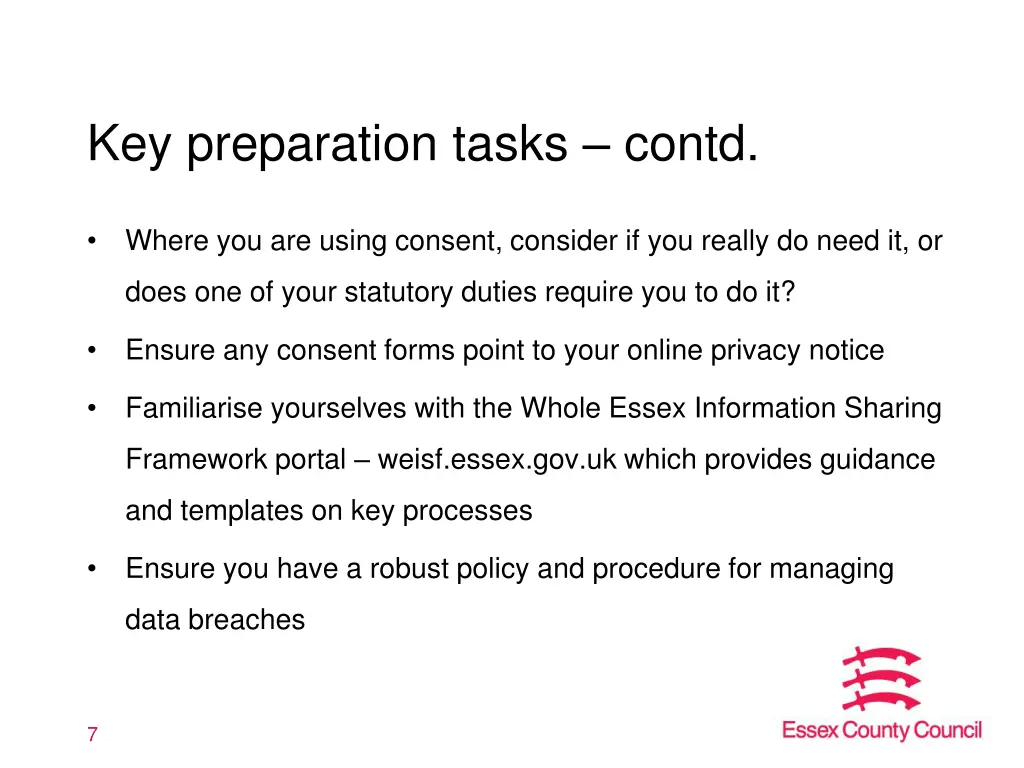 key preparation tasks contd