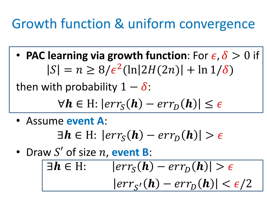 growth function uniform convergence 1