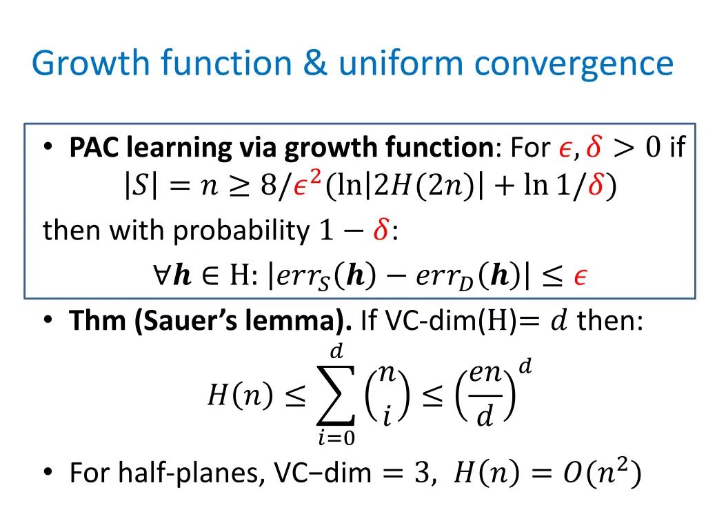 growth function uniform convergence