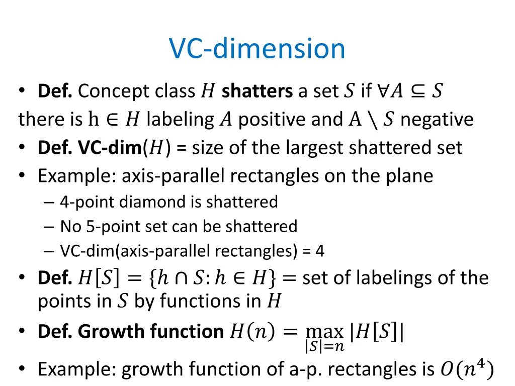 vc dimension 1