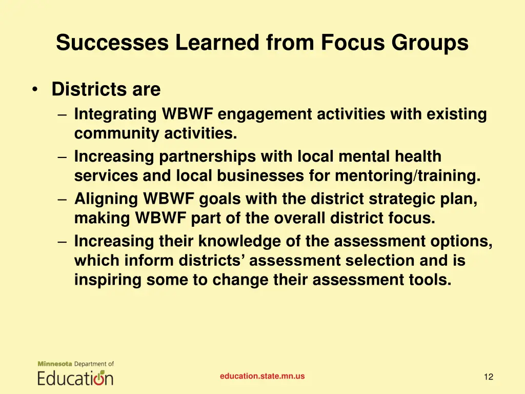successes learned from focus groups