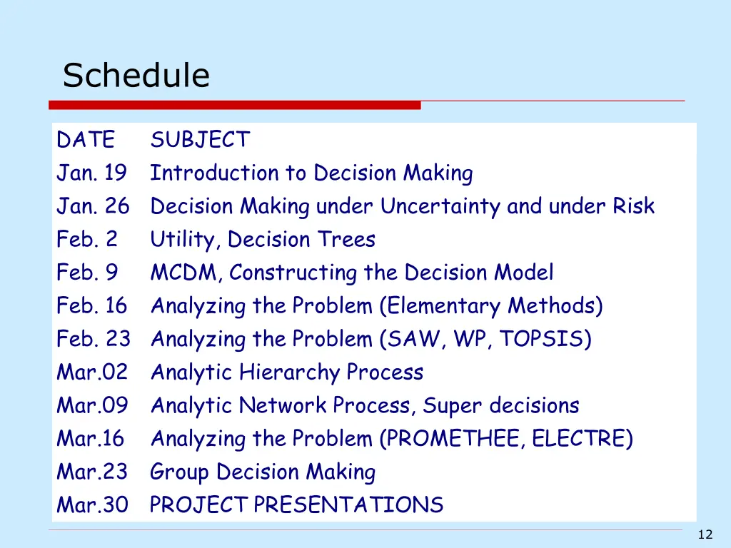 schedule