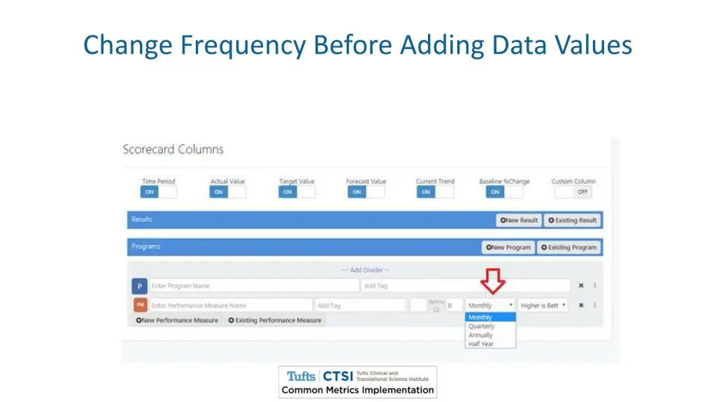change frequency before adding data values