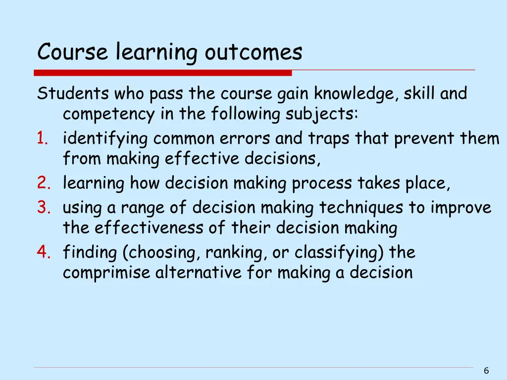 course learning outcomes